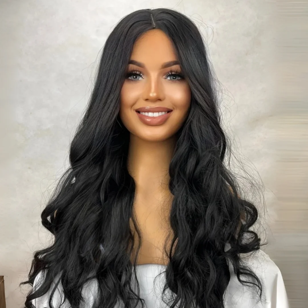

Мягкий черный парик из натуральных еврейских волос с длинными волнистыми прядями, без клея, с шелковой основой 5x5, с HD-кружевом, европейские волосы, с baby hair, предварительно выщипанный