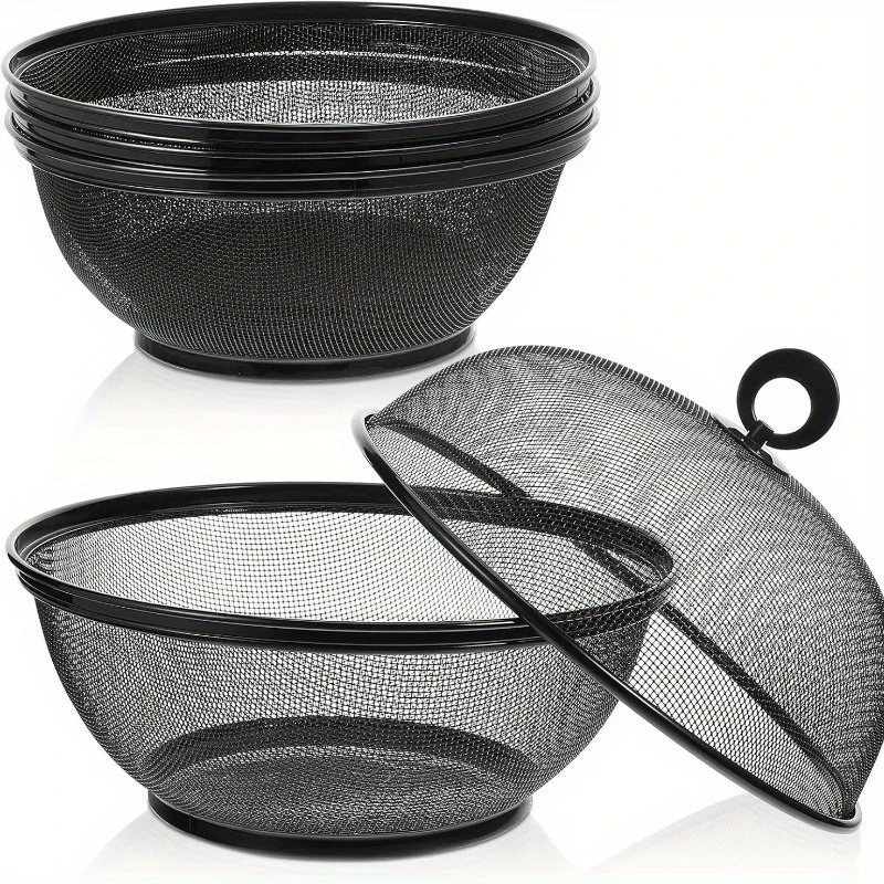 Black grid food bowl with lid design, insect proof, durable and easy to clean, suitable for kitchen, dining room and outdoor use