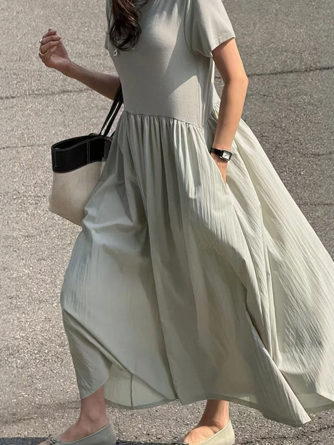 여름 여성용 라운드넥 스플라이스 반팔 티셔츠 원피스 루 - Korean Style A Line Shirt Dress 리뷰 및 가격