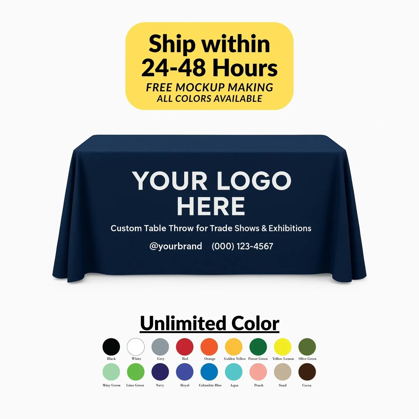 Custom Table Covers for Trade Shows and Events Personalized Tablecloths with Logos Custom Printed Tablecloths for Vendor Display