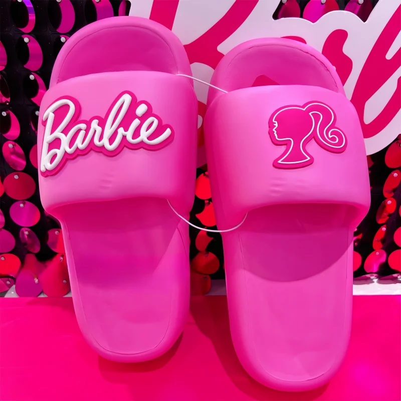 Miniso Barbie Series Slippers Pink Girl Thick Sole Soft Comfortable Home Bathroom Kawaii Anime Peripheral Birthday Gift