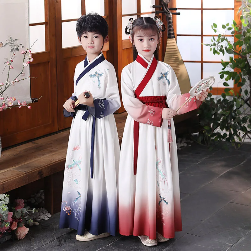 Festival Performance Uniform Chinese Ancient Clothing Classic Skylark Embroidery Costume Traditional Improved Hanfu for Child