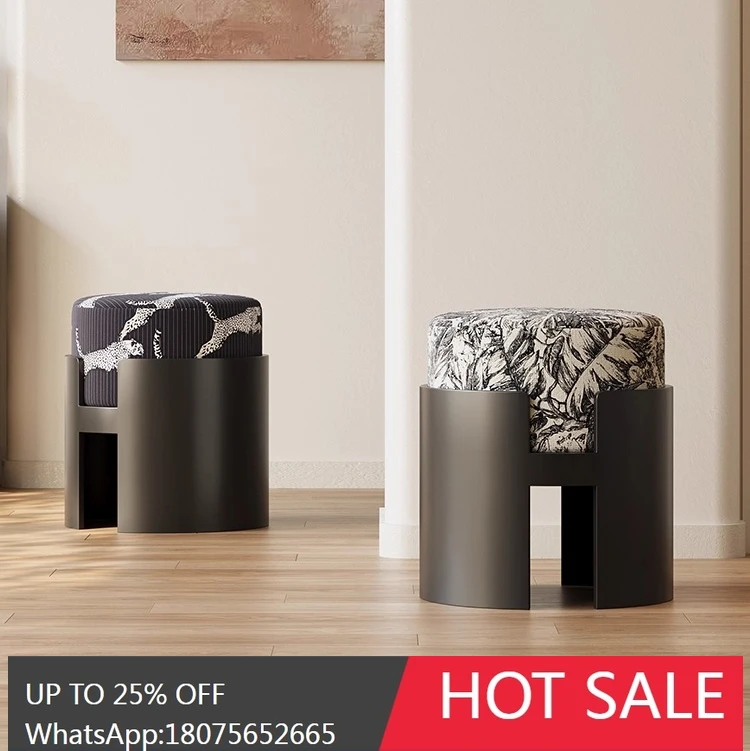 HLZ New Vintage Style Vanity Stool Chair Light Luxury High-End Round Stool Minimalist Small Round Stool