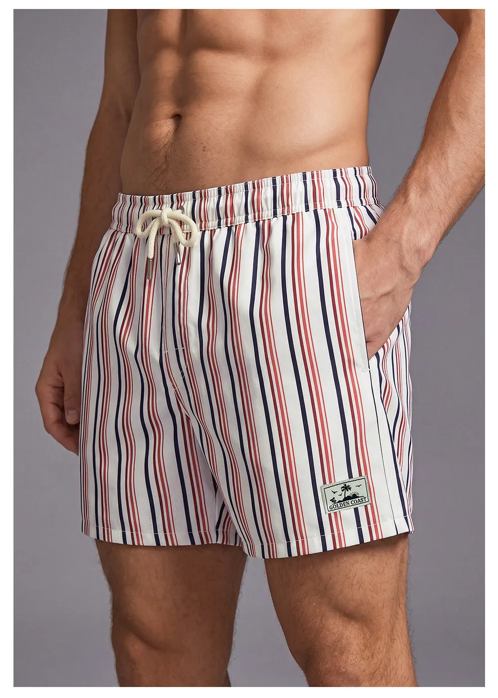 Herren-Sommer-Strandshorts mit einfachem Streifenmuster und 3D-Druck, hawaiianische, lockere, lässige Shorts, schnell trocknende, atmungsaktive Surf-Badebekleidung – Detail 5