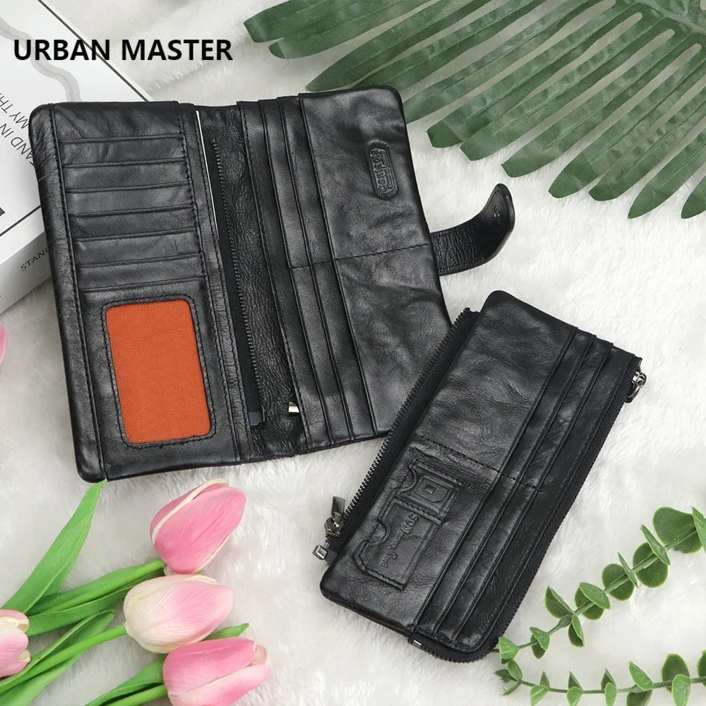 

URBAN MASTER Retro Genuine Leather Long Wallets for Men Multi-card Slots Card Holder Casual Clutch Phone Purse 2100