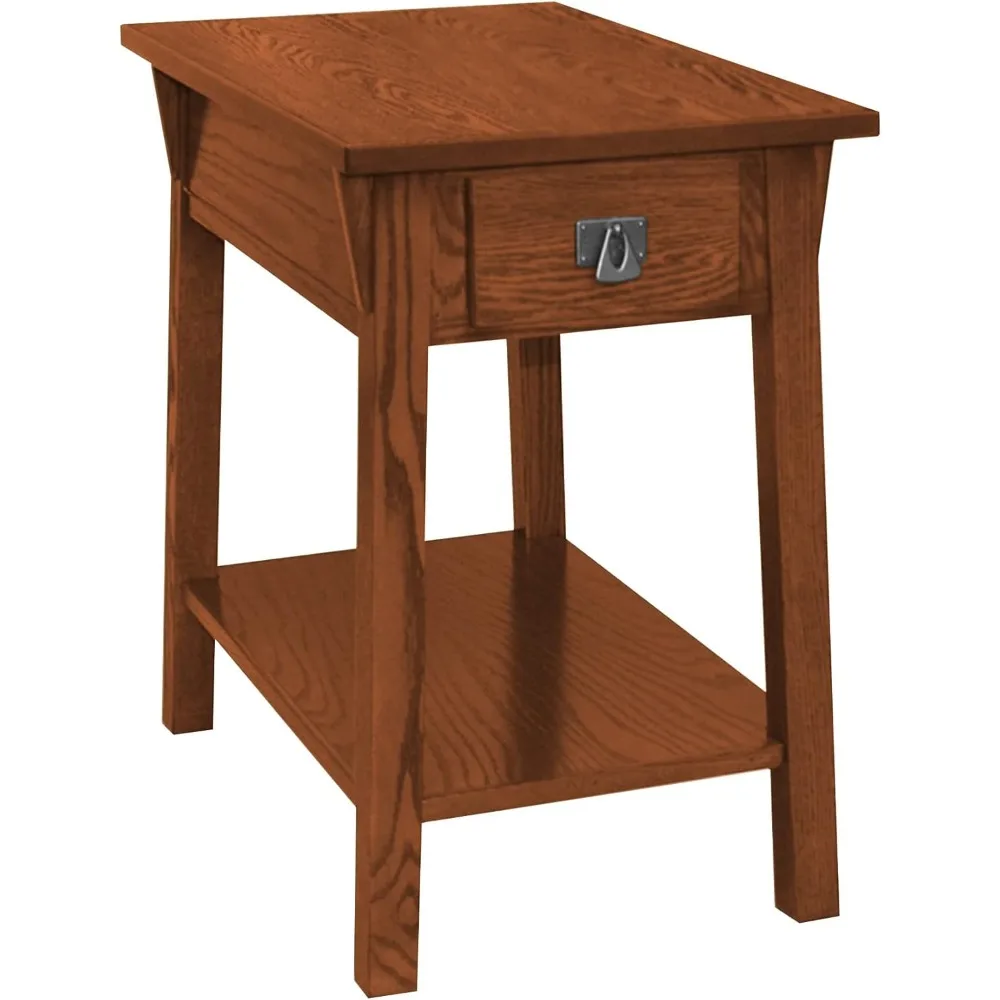 

End Table with Drawer, Made with Solid Wood, Side Table for Living Room, Bedroom, and Offices, Russet Finish