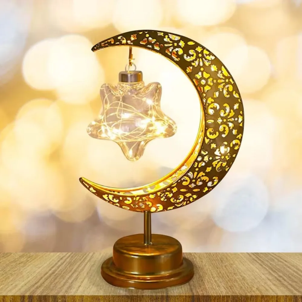 1PC LED hanging star and moon desk lamp,powered by 3 AA batteries(excl),suitable for bedroom,living room and Ramadan decoration