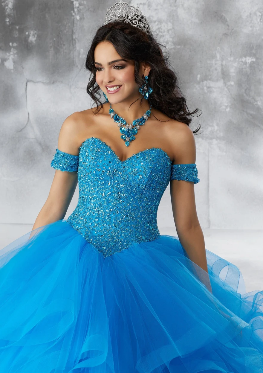 Maßgeschneidertes erstaunliches blaues Quinceanera-Kleid 2024, herzförmiger Perlen-Pailletten-Sweet-16-Kleid, Geburtstagsfeier, Vestido De 15 YQD107