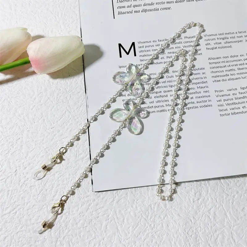 Beaded Eyeglasses Chain For Women Colorful Transparent Flower Butterfly Mask Hanging Rope Trendy Eyewear Sunglasses Accessory