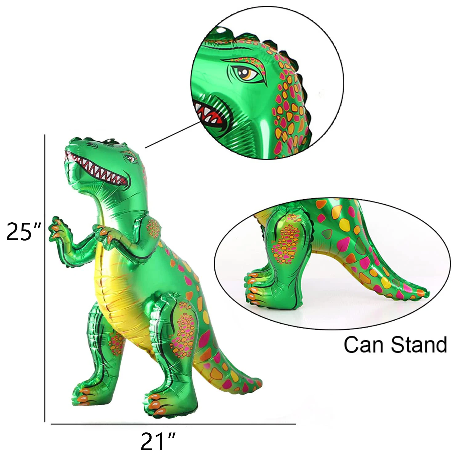 3 Stück 25-Zoll 3D Tyrannosaurus Rex Aluminiumfolienballons Dinosaurier-Dschungel-Thema Geburtstagsgeschenk Einkaufszentrum-Dekoration Ballons – Detail 2