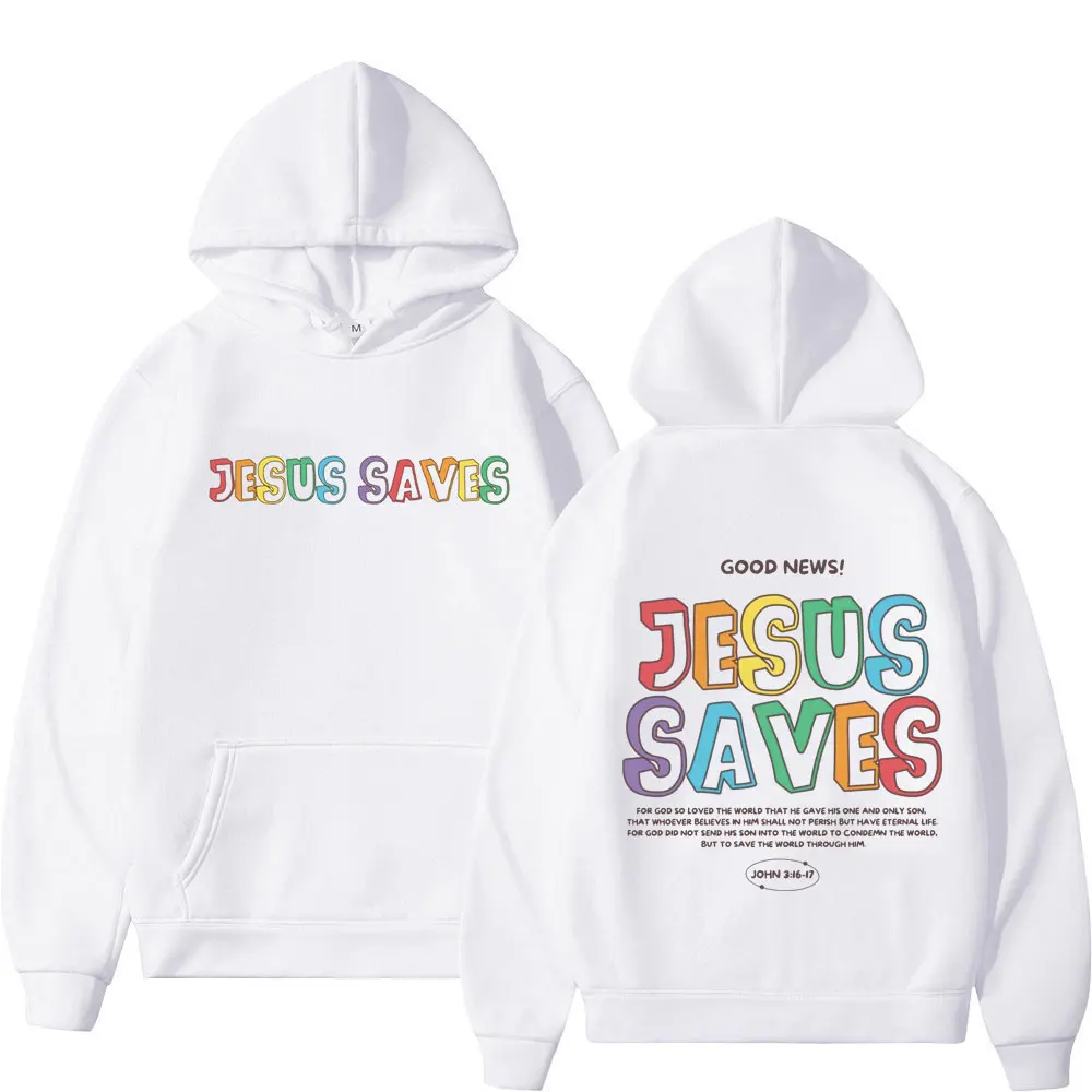 Aesthetics Christian Jesus Saves Bible Verse Hoodies Men Women Clothing Hooded Sweatshirts Harajuku Vintage Pullovers Streetwear