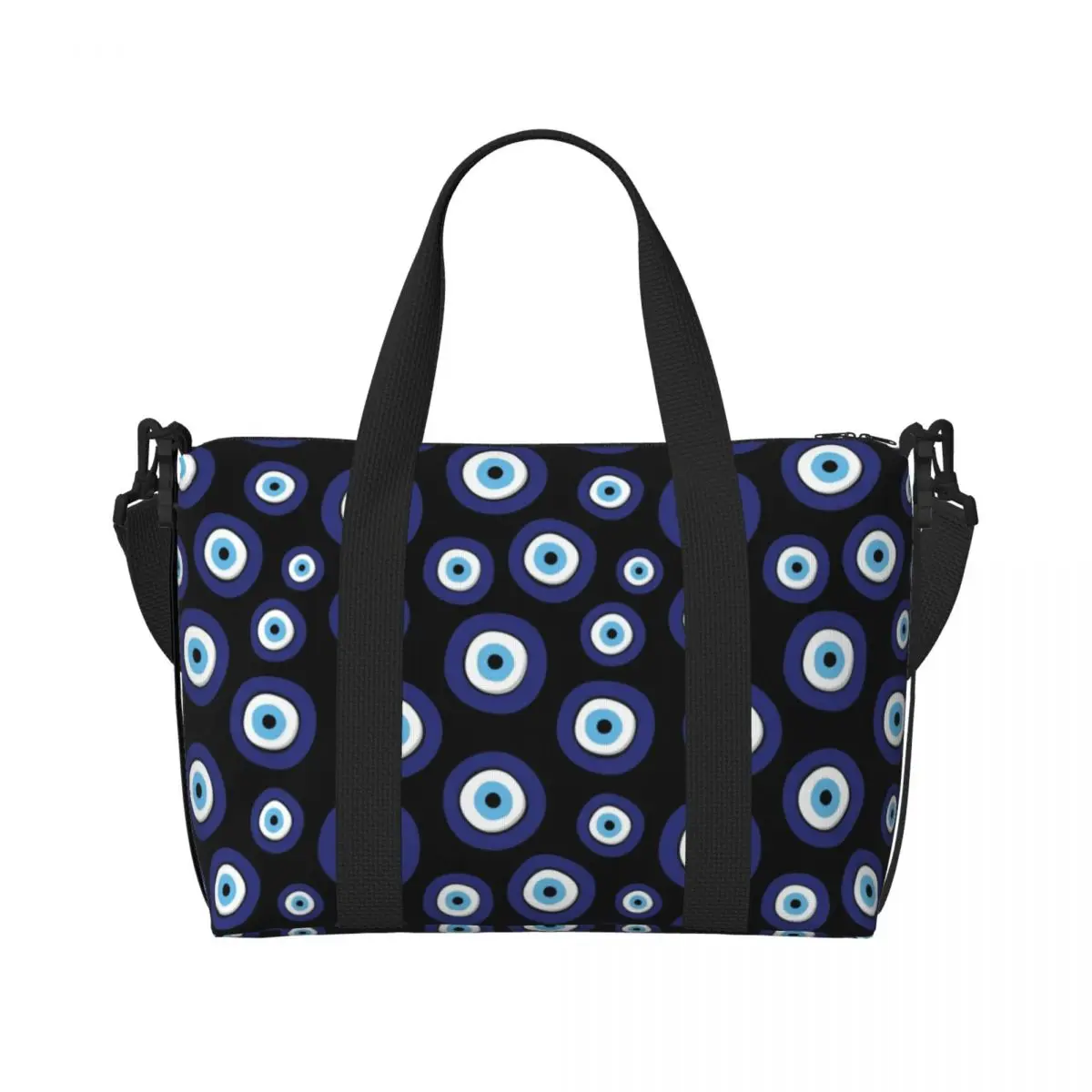 

Custom Greek Amulet Evil Eye Pattern Tote Bag Women Big Capacity Nazar Lucky Charm Gym Beach Travel Bags