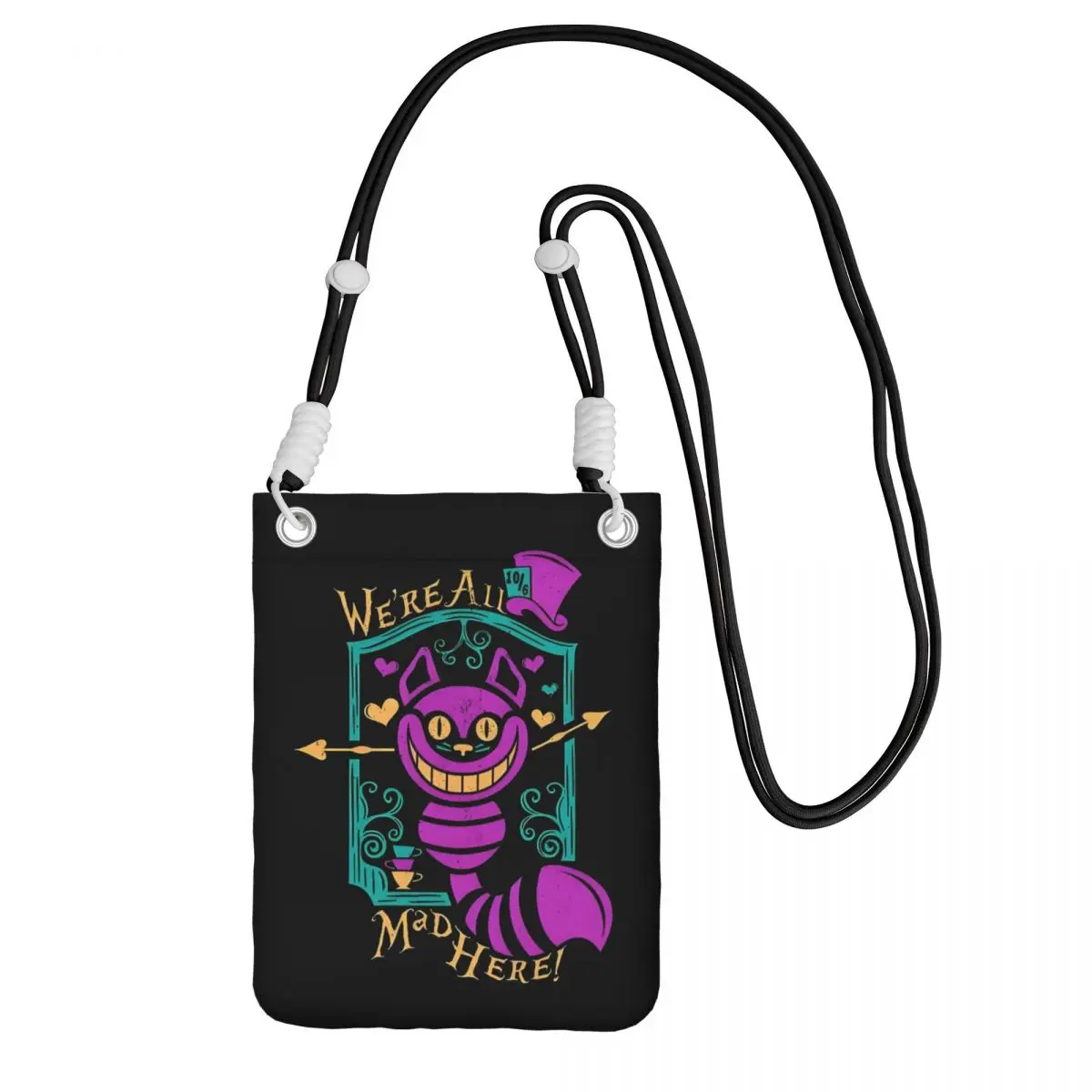 مخصص أليس في بلاد العجائب حقيبة الهاتف المحمول التخييم النساء الرجال شيشاير القط الصغيرة Crossbody محفظة الهاتف الذكي المحفظة مع حزام