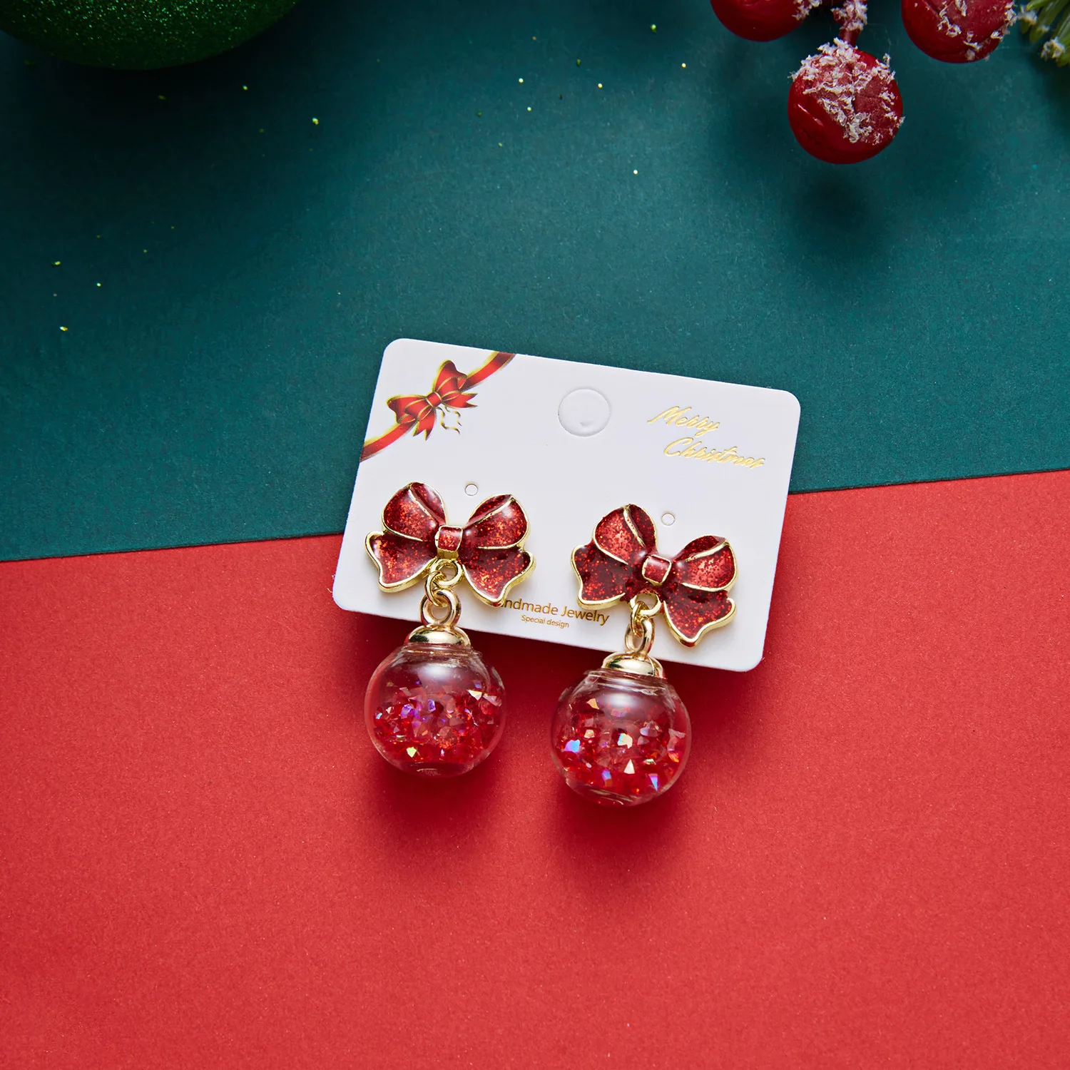 Christmas Dangle Earrings for Women Snowflake Bell Red Green Bow Glitter Snow Globe Xmas Party Festive Atmosphere Holiday Jewelr