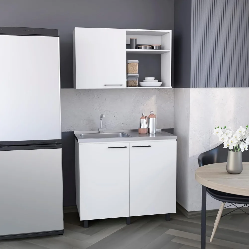 Set da cucina Kangmusi 2 pezzi, pensile + lavello multiuso, bianco