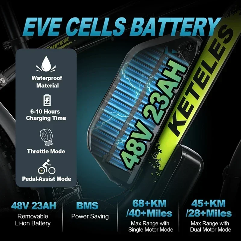 K800 دراجة جبلية للبالغين ، دراجة كهربائية للطرق الوعرة ، محرك w ، 48 فولت ، بطارية 23 أمبير ، إطار كبير 26 بوصة