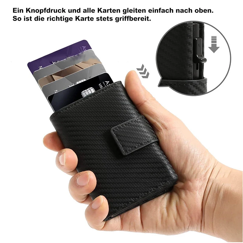 Black ID Credit Cards Case Mini Wallet with Zip Coin Purse Money Men RFID Protection Genuine Leather Small Aluminum Card Holder