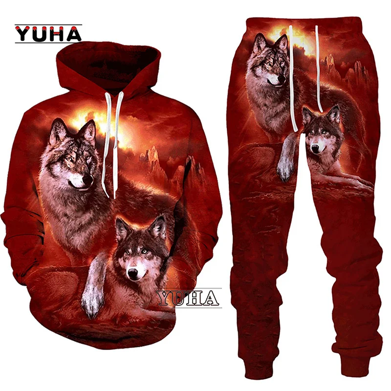 Forest Wolf 3d Printed Hoodie Suit Male Autumn Winter Casual Sweashirts Sweatpants Men Tracksuit Set Fashion Men\'s Clothing Suit