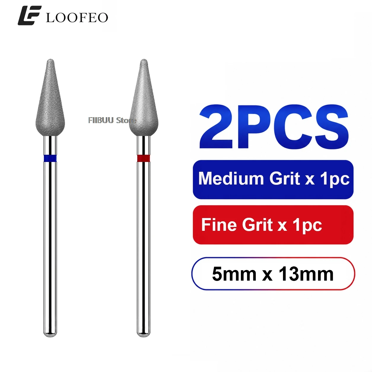 2PCS Diamond Nail Drill Bits for Manicure Prep Cuticle Cleaning Medium Fine Grit E-File Bit Set Kit Milling Cutter for Manicure