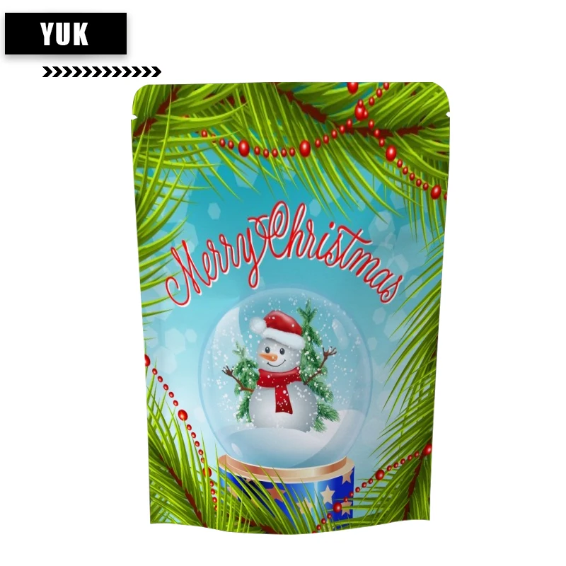 Kraft Paper Stand Up Zip Lock Packaging Bags, Merry Christmas Gifts Bags, Snack Candy Cookies Bag