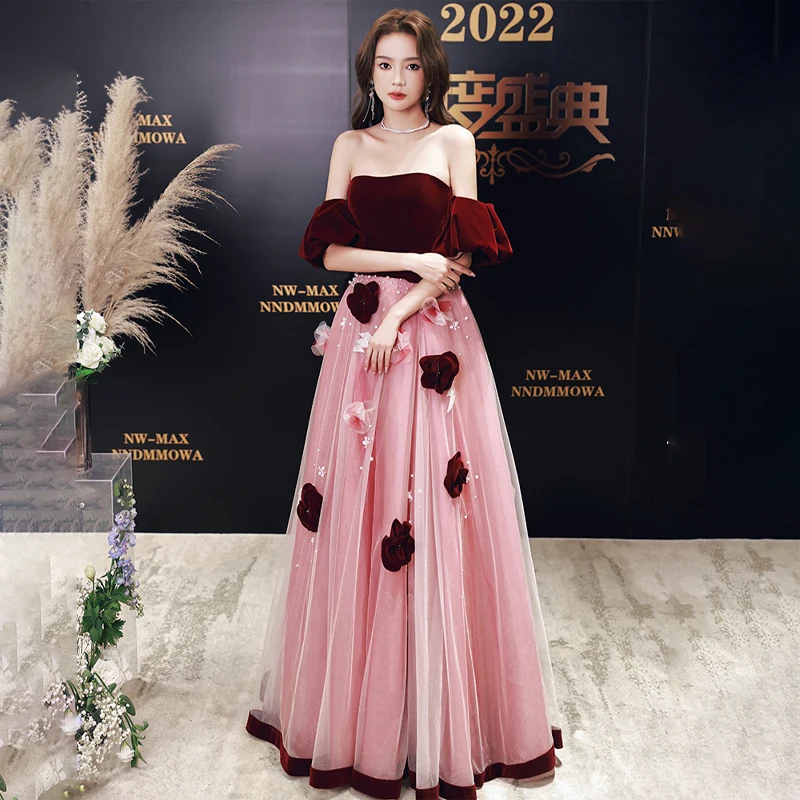 

New Appliques Evening Dress Short Sleeves Luxurious Floor Length Strapless Pleat A-Line Plus size Woman Formal Party Gowns XC047