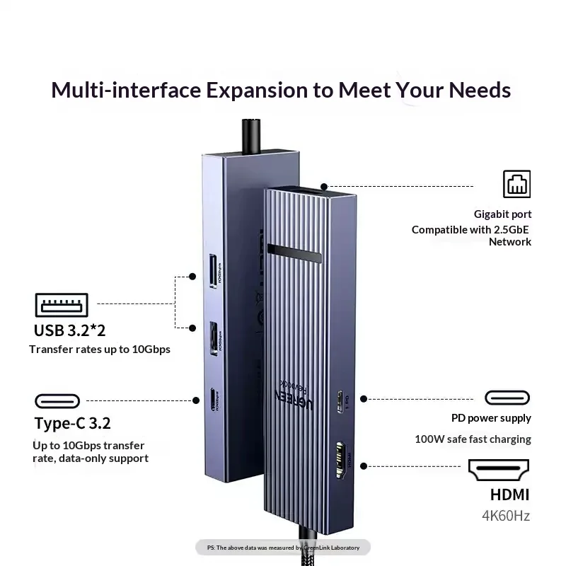 UGREEN CM828 55542 6 in 1 USB C 3.2 Hub 4K 60Hz HDMI 2.5G Ethernet 10Gbps Data 100W PD Multiport Adapter view 2
