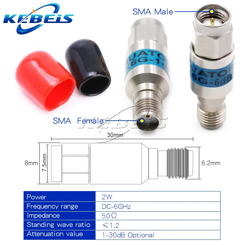 1PCS SMA Attenuators 2W DC-6GHz SMA Male to Female RF Coaxial Fixed Attenuator 1/3/5/6/8/10/15/20/30dBi 50ohm SMA Connectors