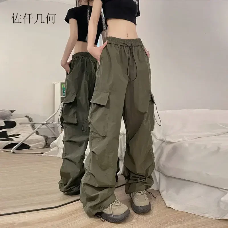 

Fashion 2025 Women Pants American High Street Woman Casual Loose Cargo Pant Female Army Green Trouser Streetwear