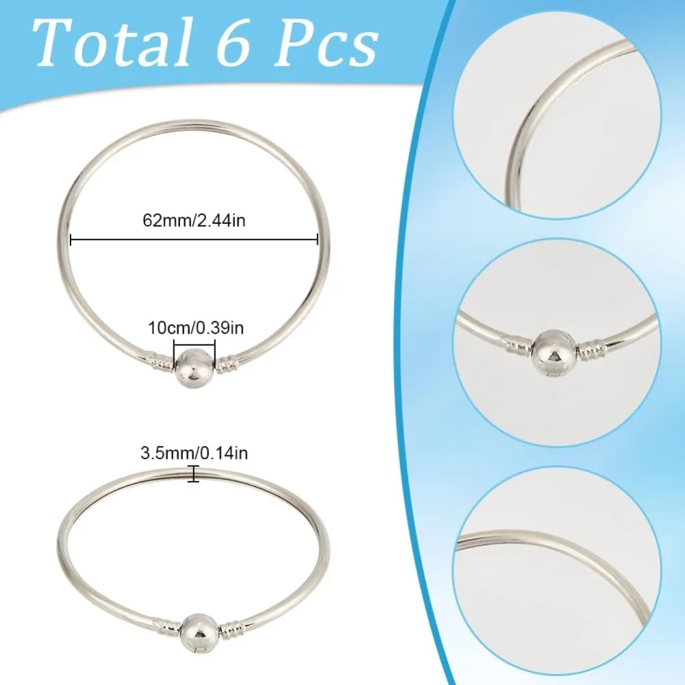 1 Box 6Pcs Metal Snake Bracelet Chain Bulk Silver Brass Charm Bracelets Chains Sterling European Bendable Extender making kit