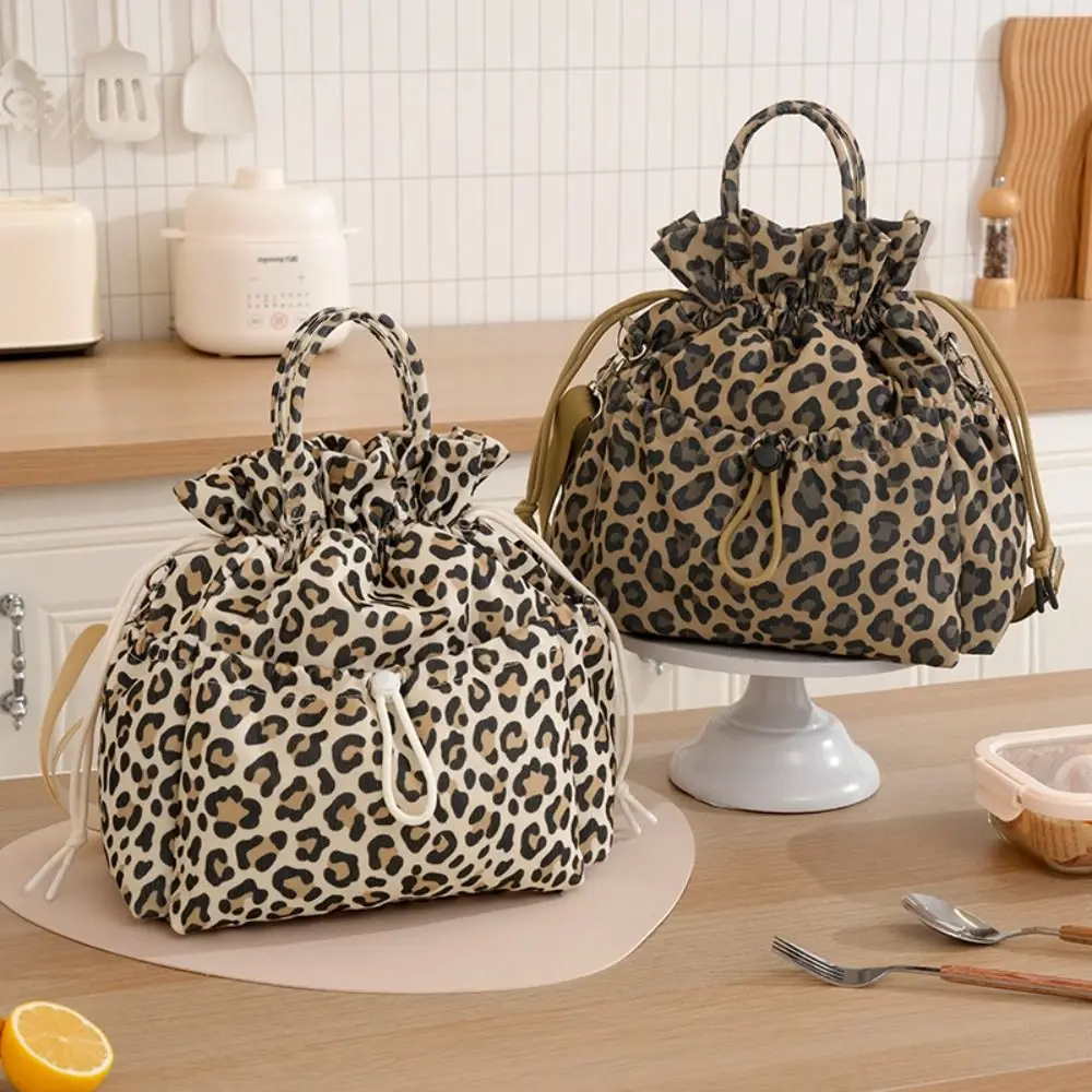 Waterproof Lining Insulated Lunch Bag Drawstring Closure Large Capacity Drawstring Lunch Bag Portable Handle Multiple Pockets