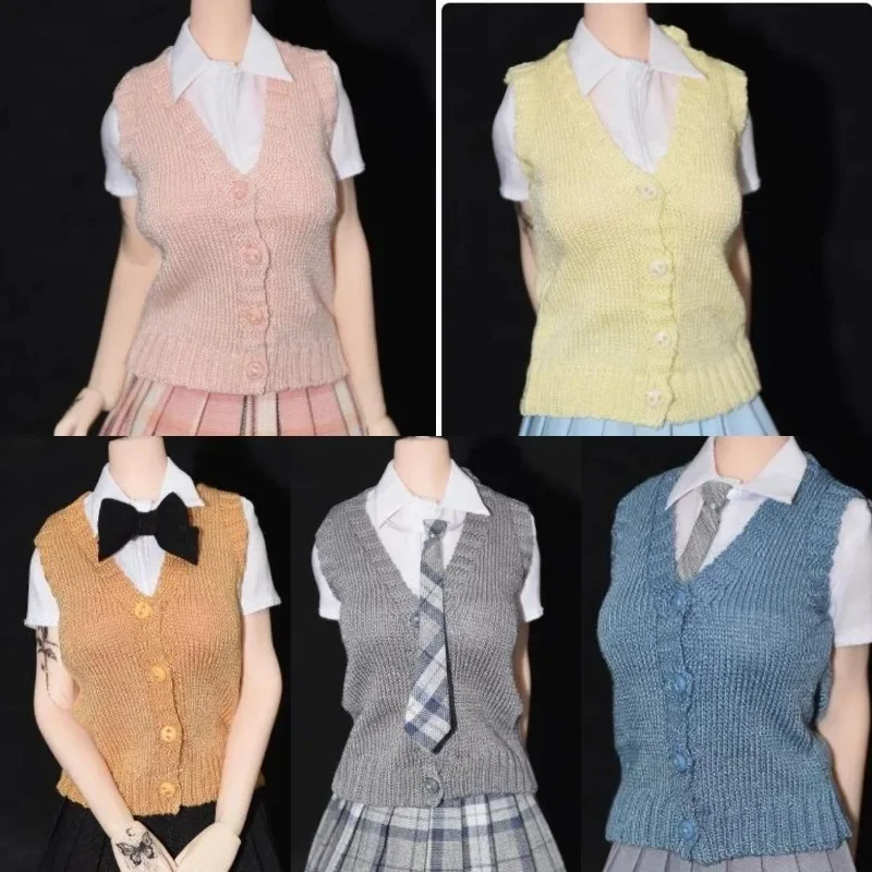 1/6 Scale Female Soldier Preppy Style Loose Long Sleeve V-neck Knitted Sweater Vest Clothes for 12