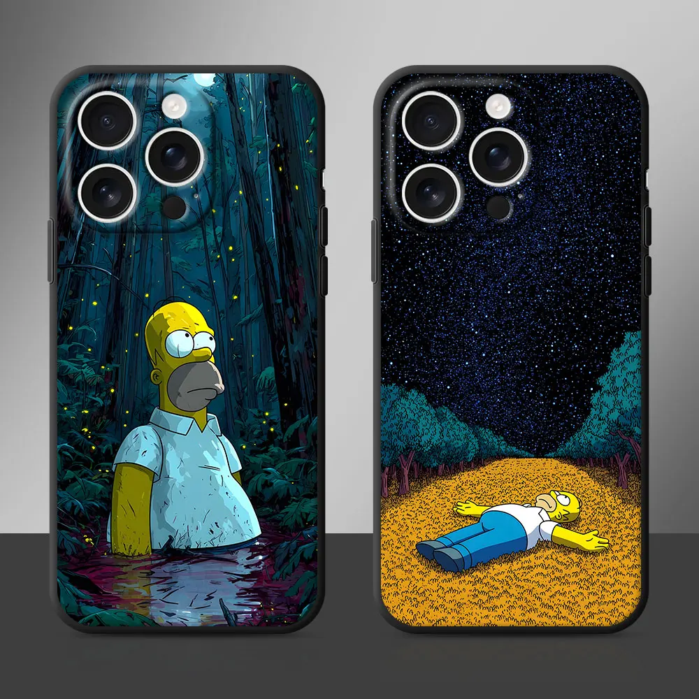 Starry Night Homer Calm Marge Phone Case for iPhone 17 16 13 15 16e 12 Mini 14 Pro Max 11 X XR XS 7 8 6s Plus 5s TPU Black Cover