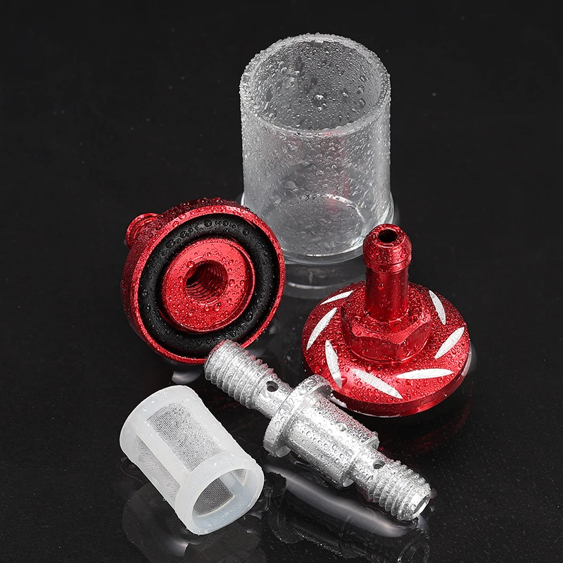 Universal Motorcycle Pedals Gasoline Filter, Aluminum Alloy Fiberglass with Transparent Glass and Detachable Washable Oil Filtra