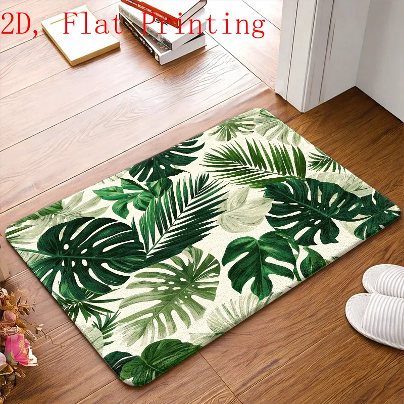 [2D Flat] Tropical Monstera Green Plant Fresh Entryway Mat, Non-Slip And Water-Absorbent Entrance Doormat, Washable Indoor And Outdoor Doorway Bathroom Home