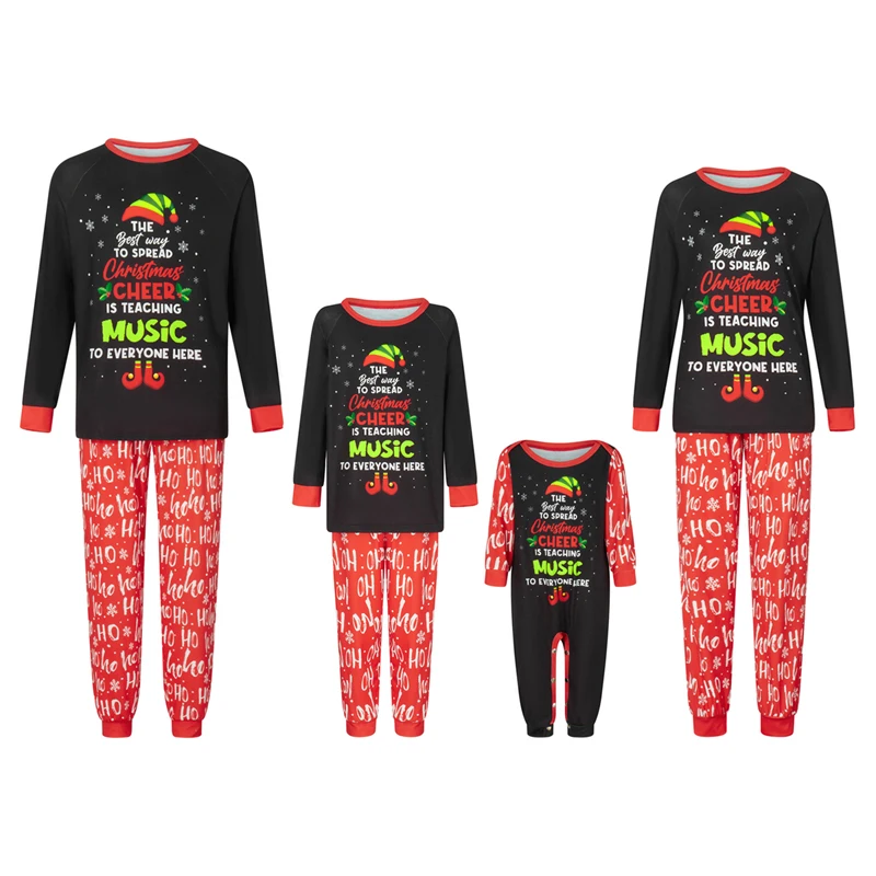 

Christmas Family Pajamas Matching Set Reindeer Print Long Sleeve T-shirt with Plaid Pants Sleepwear Loungewear for the Whole