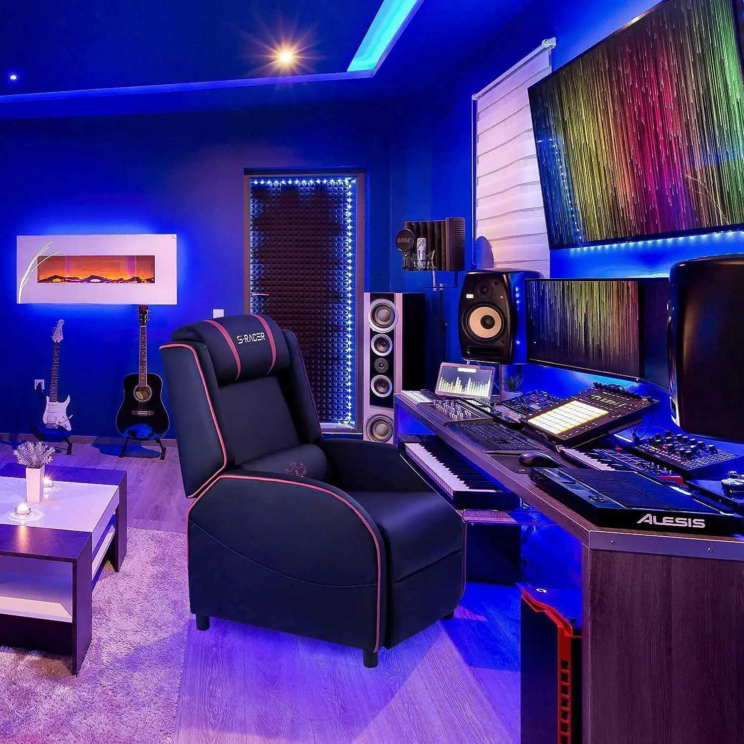 Gaming Massage Liegestuhl Rennstil Einzel Wohnzimmer Sofa Liege Pu Leder Liege Sitz Theater Sitzplätze (rot)