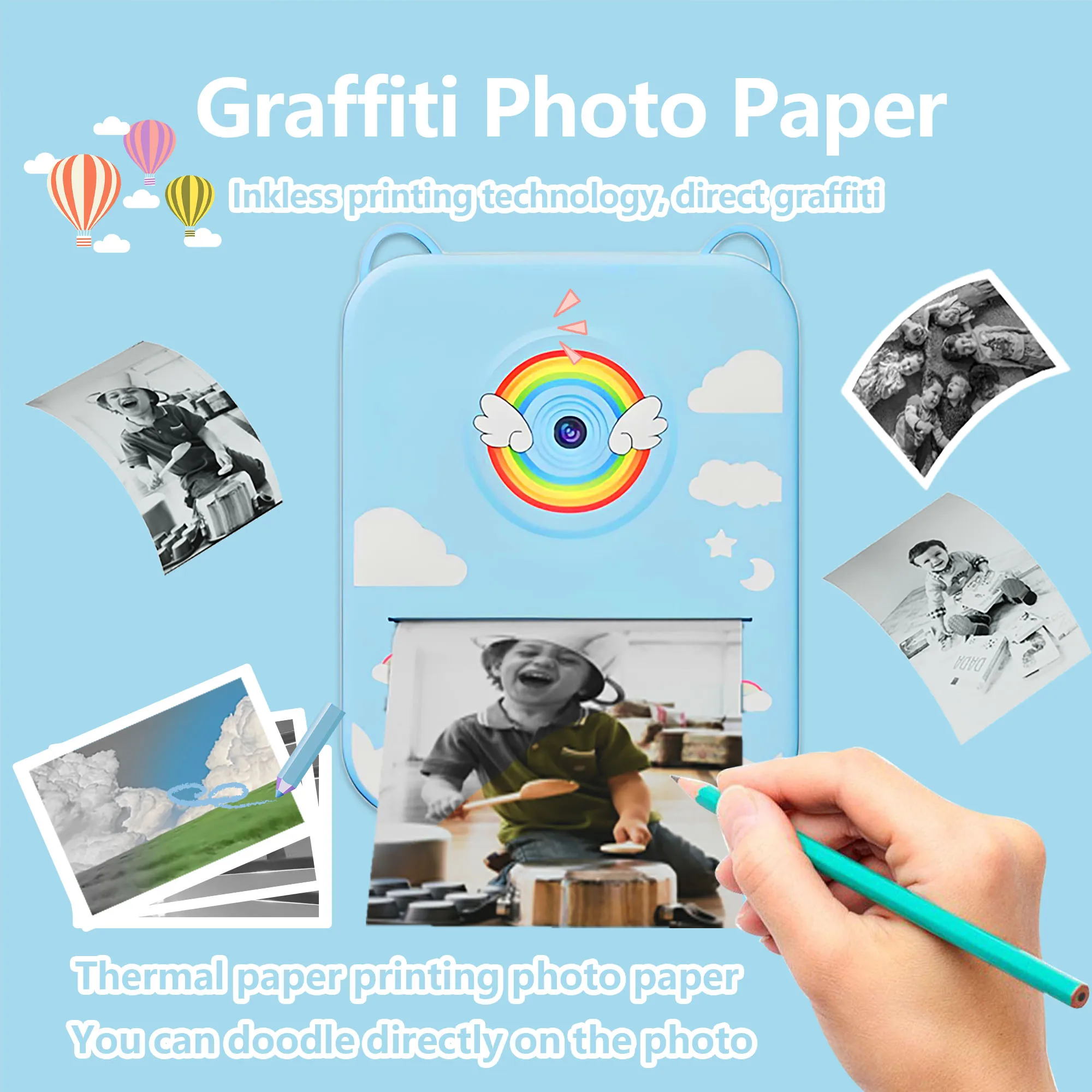 Kindercamera's Kindercamera voor kinderen Instant Print Draagbare kleine camera, 3 rollen printpapier, cadeau voor jongens en meisjes