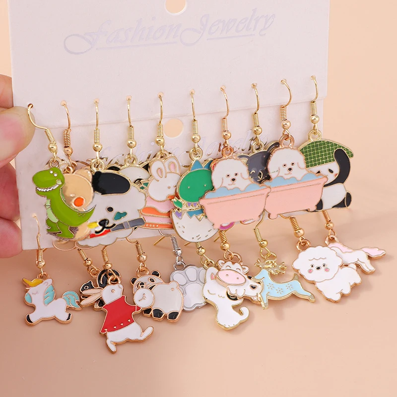 

Leslie New Lovely Animals Earrings Fashion Dog Cat Panda Dinosaur Earrings for Women Girls Jewelry Gifts