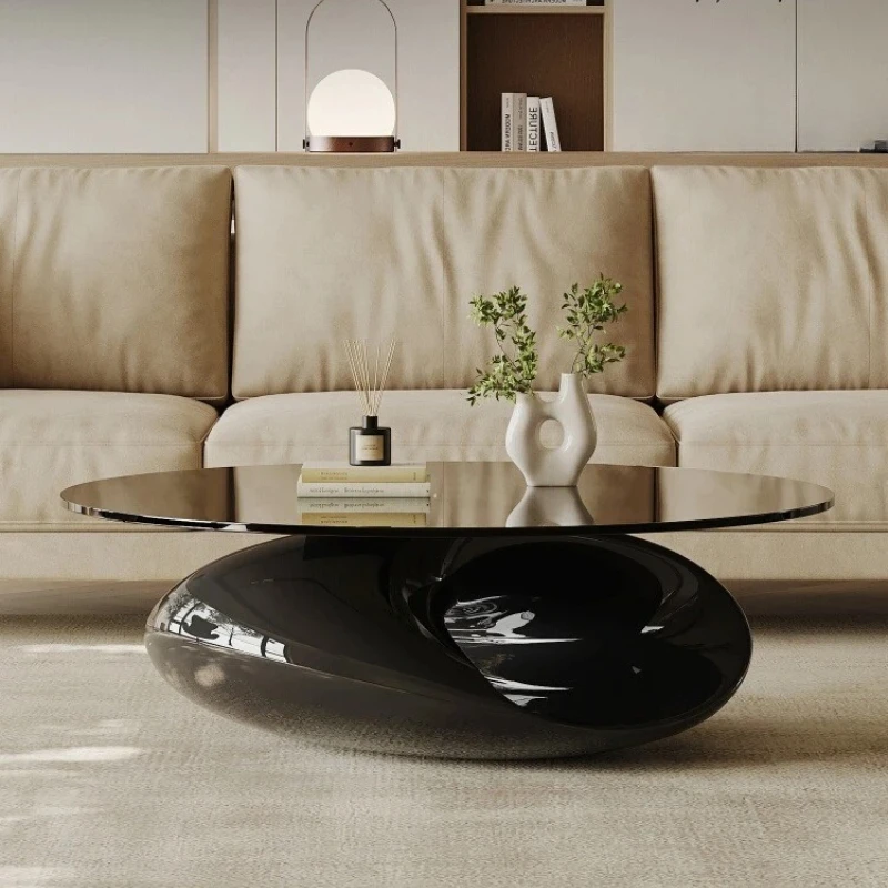 minimalist coffee table high-light paint round small apartment home living room designer tempered glass light luxury