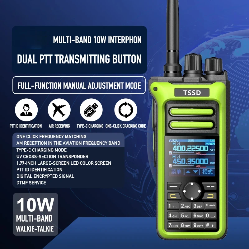 TSSD UV9000d 10W dual ptt hunting Rugged Ham Amateur Voice encryption FM AM Air Aviation Band radio walkie takie Walkie Talkie