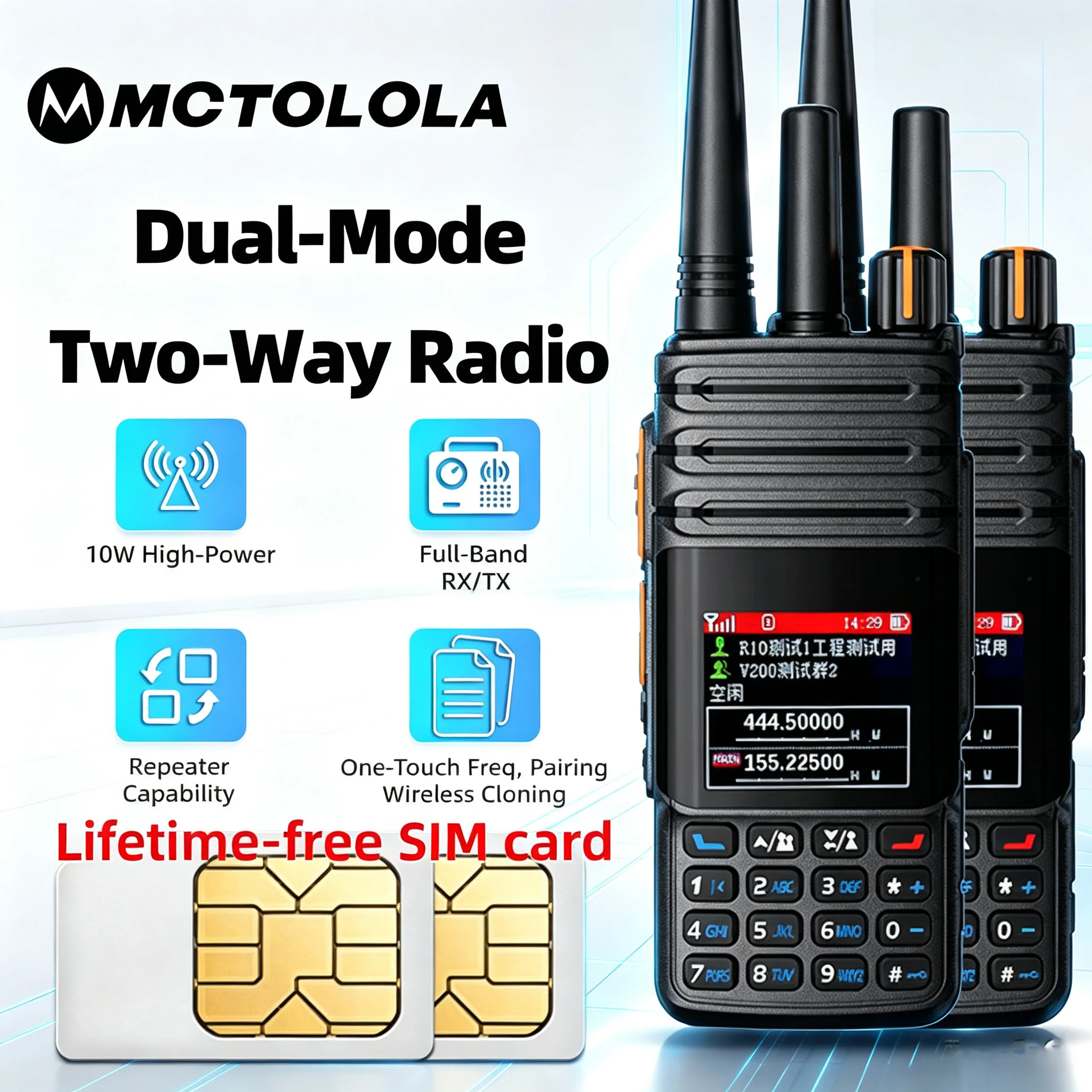 MOTOLOLA Dual-Mode Walkie Talkie 10W High Power Two Way Radio Lifetime-free SIM Card Full Band UHF VHF Support 4G Global Interco