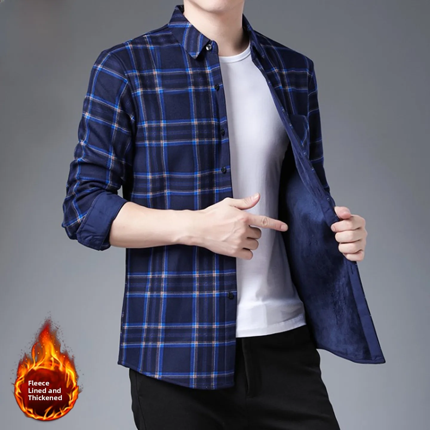 Legend Paul Fleece Lined Thickened Men's Shirt Winter Warm Loose Fit Dad Clothes Casual Style Long Sleeve Plaid Pattern