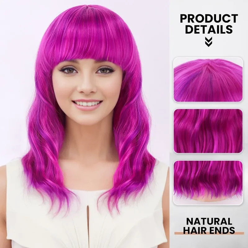 Peruka damska codzienna, krótka fryzura bob, średniej długości do długich kręconych włosów, do przebierania się, nakrycie głowy, modna, kolorowa, z grzywką, falowana peruka.