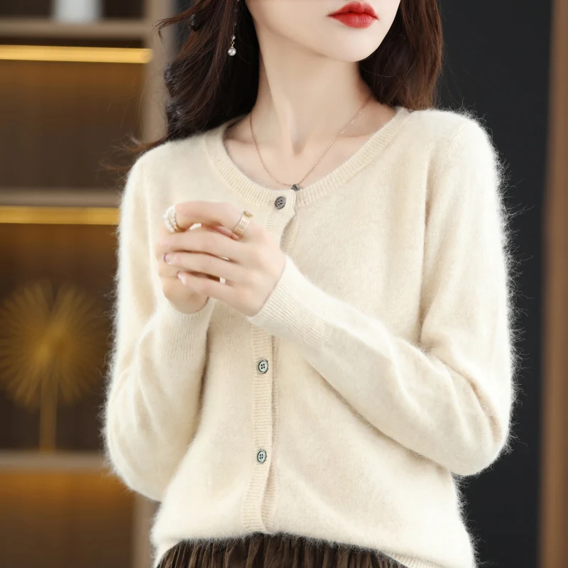 

Elegent Mink Cashmere Sweater Women Fashion Casual Knitted Cardigan O-neck Long Sleeve Tops Female Sweater Autumn Winter Clothe