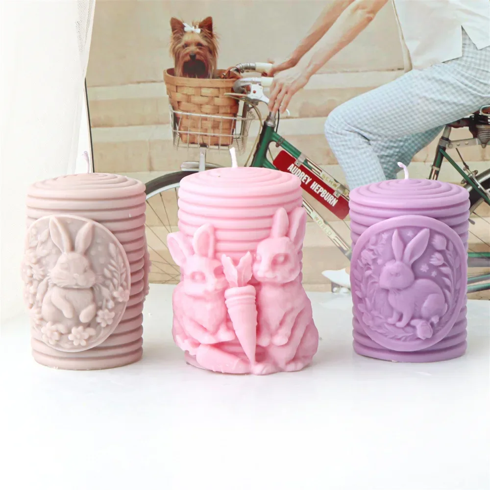 

Mirosie Threaded Cylindrical Embossed Carrot Rabbit Silicone Mold Flower Plaster Candle Resin Mold Candle Making Supplies