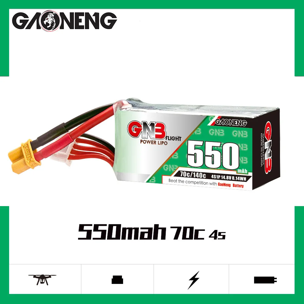 GAONENG GNB 4S bateria Lipo 14.8V 550mAh z XT30 dla Torrent 110 FPV Drone wyścigowe części zdalnie sterowany Quadcopter 14.8V 70C/140C baterii