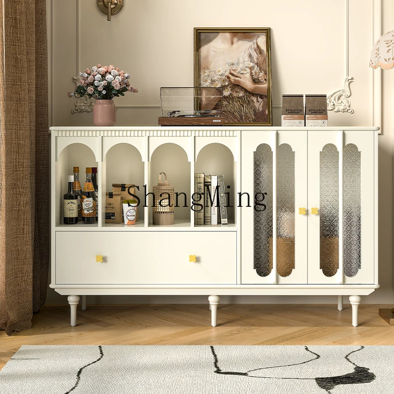 

CL Cream Style Dining Side Cabinet Tea Cabinet Living Room Household Solid Wood Against the Wall White Locker