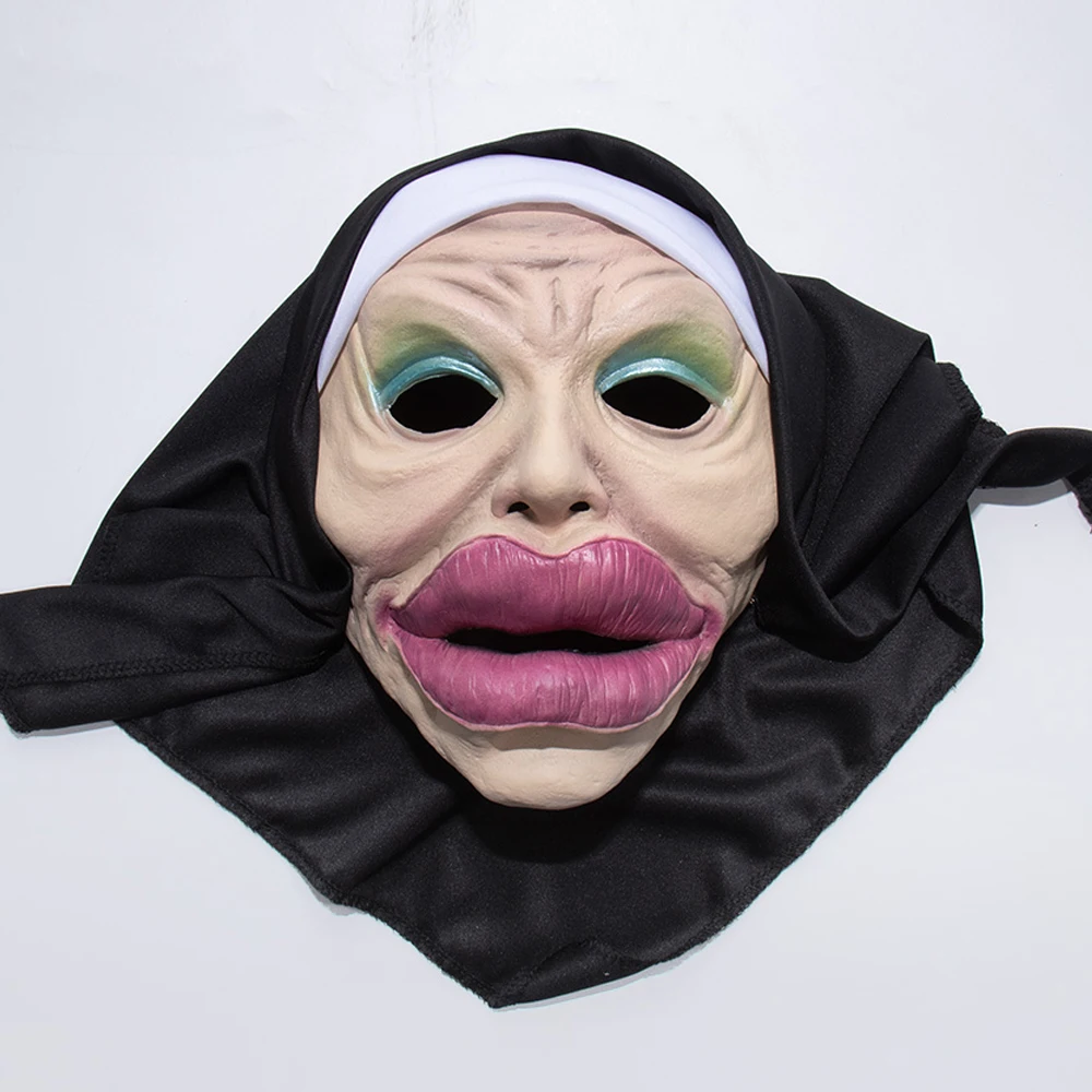

Funny Sexy Big Lips Nun Mask Cosplay Full Head Masks with Headscarf Halloween Carnival Party Costume Props