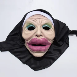 Máscara de monja de labios grandes Sexy divertida Cosplay máscaras de cabeza completa con pañuelo en la cabeza accesorios de disfraces de fiesta de Carnaval de Halloween