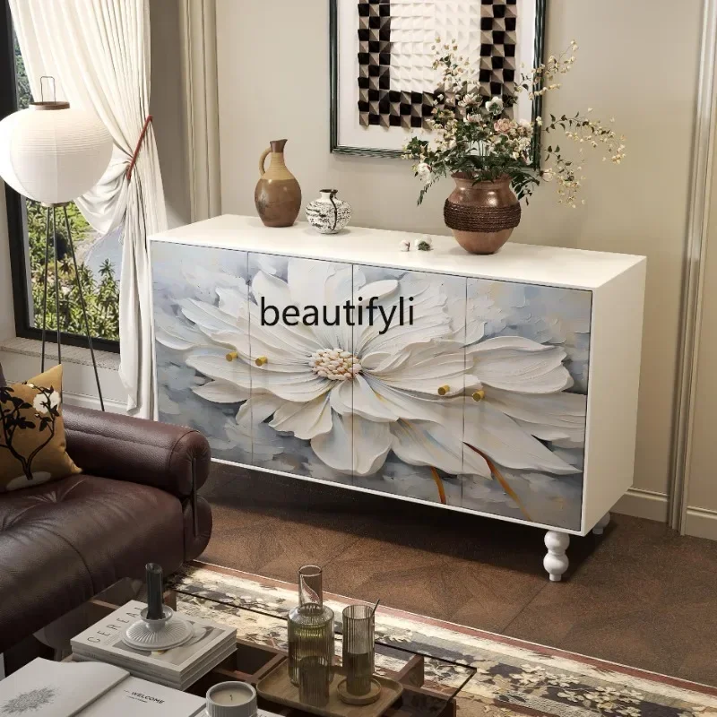 

xzFrench sofa dining side cabinet integrated against the wall living room medieval multi-functional combination entrance cabinet